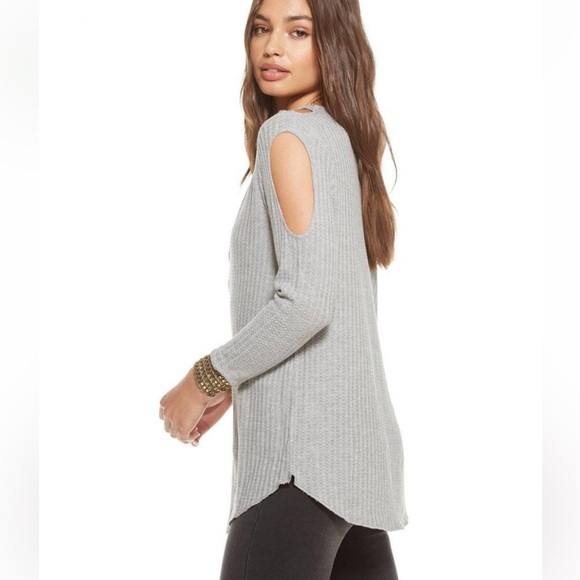 *WHITE* NWT, Chaser, Women’s, THERMAL 3/4 SLEEVE DOUBLE COLD SHOULDER HENLEY‎ - Picture 3 of 7